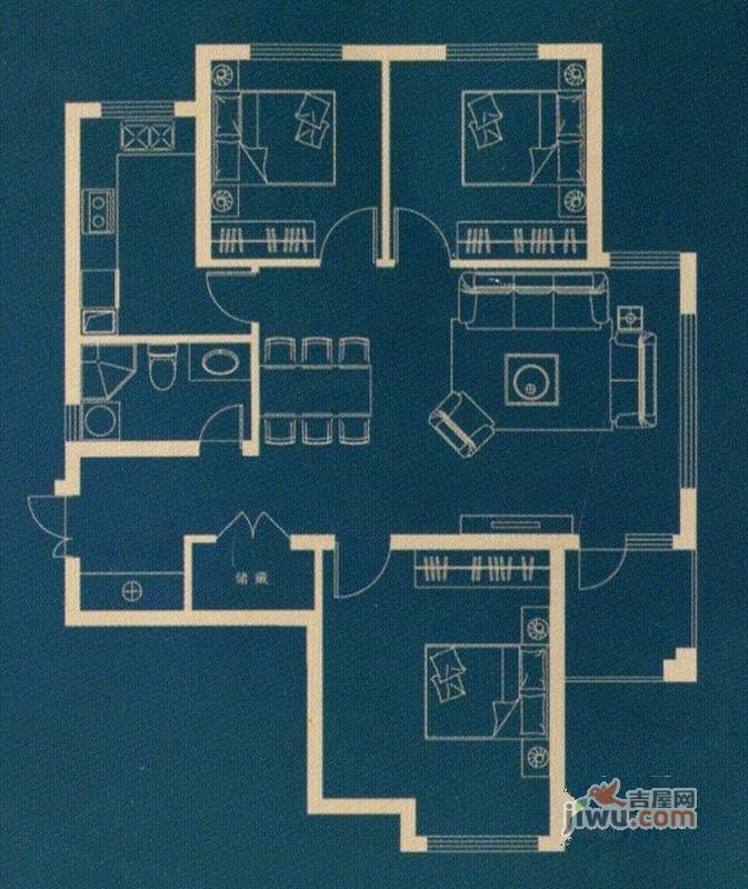 永缙桃源3室2厅1卫123㎡户型图