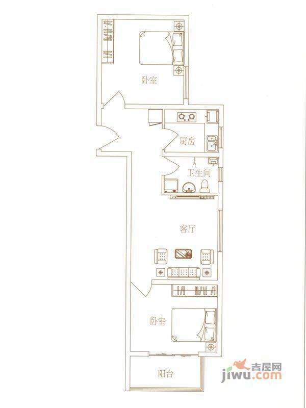 园林府邸2室2厅1卫79㎡户型图