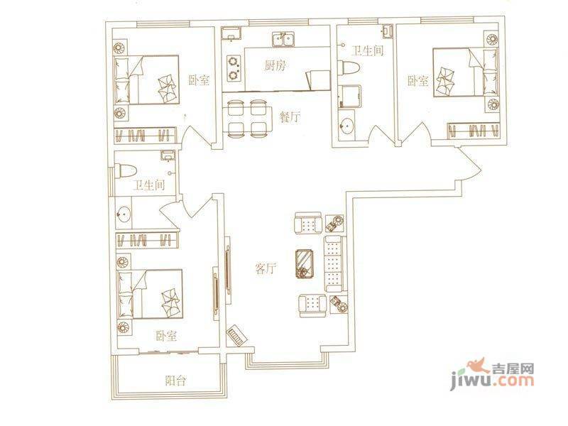 园林府邸3室2厅2卫129㎡户型图