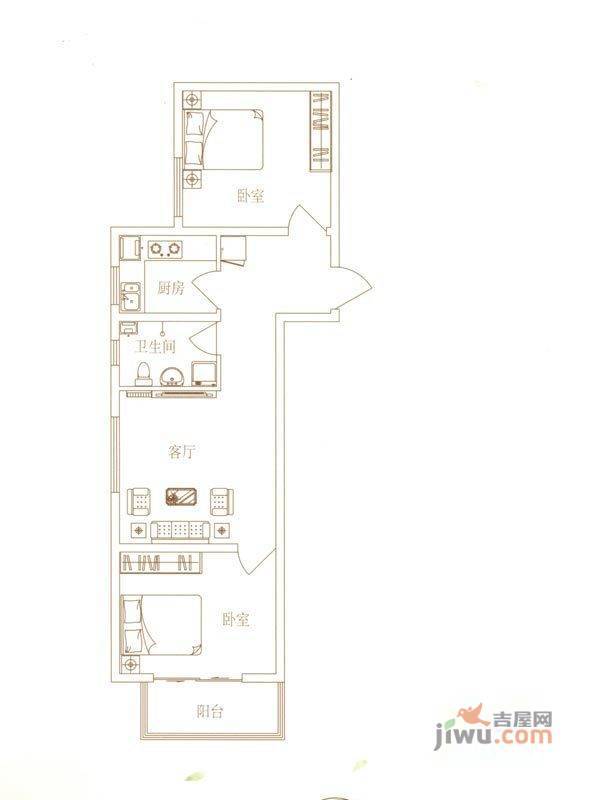 园林府邸2室2厅1卫92㎡户型图