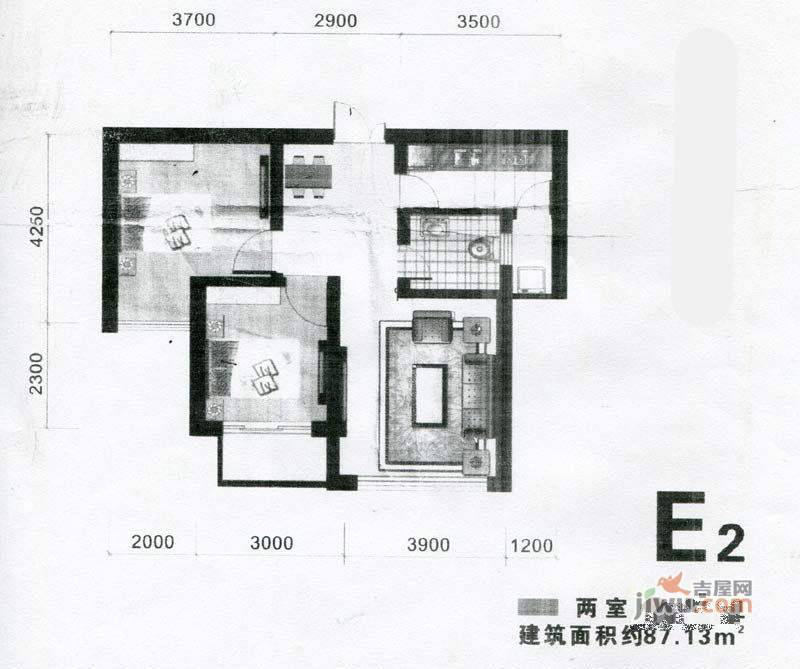 香江东湖印象2室2厅1卫87.1㎡户型图