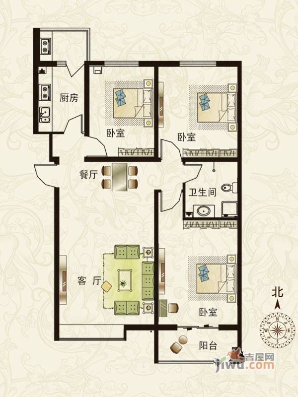 北城枫景3室2厅2卫146㎡户型图