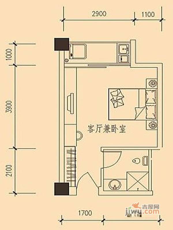 湘中城市广场1室0厅1卫35.6㎡户型图