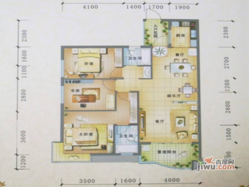 民乐花苑项目3室2厅2卫106.8㎡户型图