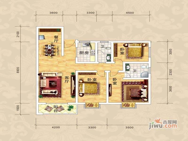 南城一品3室2厅2卫133.6㎡户型图