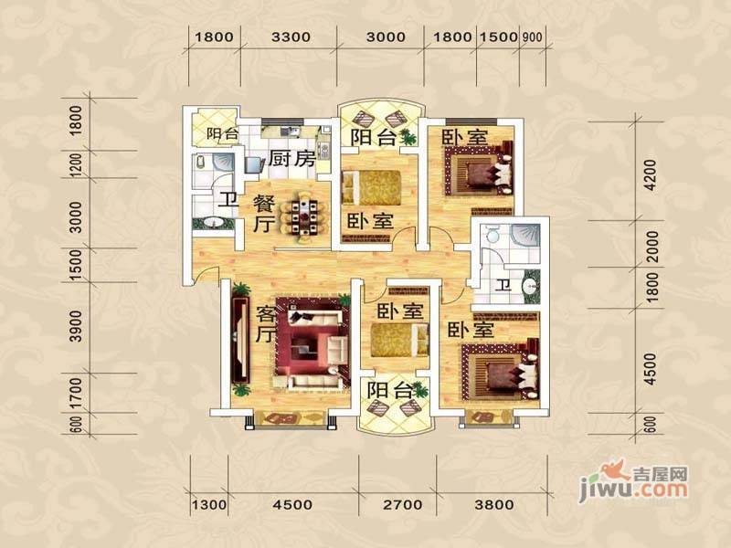 南城一品3室2厅2卫133.6㎡户型图