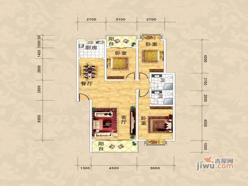 南城一品3室2厅2卫133.6㎡户型图