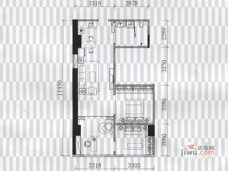 立方公寓2室1厅1卫77㎡户型图