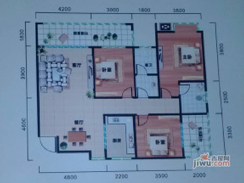 金欣花苑3室2厅2卫131.5㎡户型图