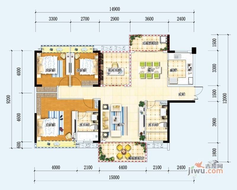 珠江愉景新城4室2厅2卫户型图