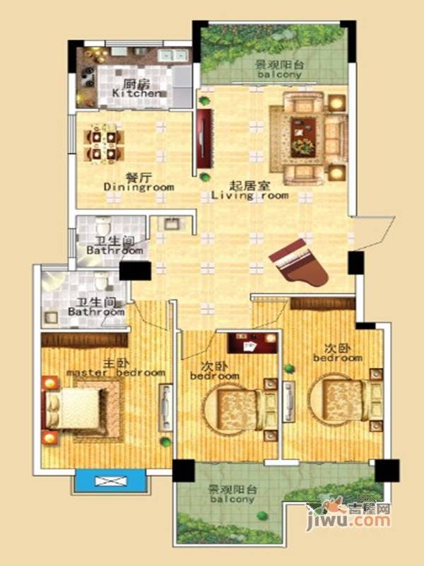 冠都幸福彼岸3室2厅1卫122㎡户型图