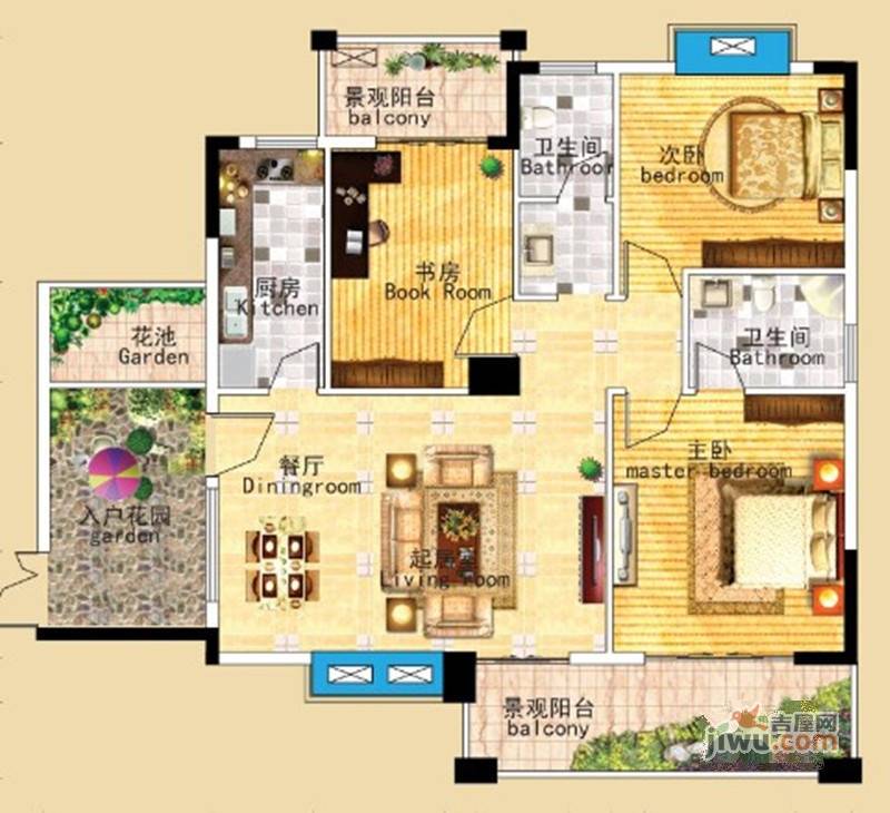 冠都幸福彼岸3室2厅1卫118㎡户型图