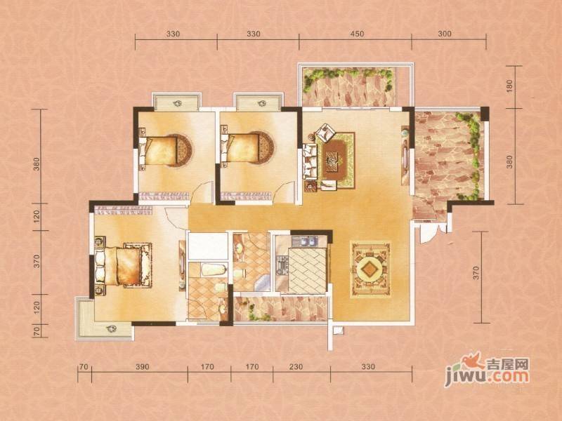 天水豪廷3室2厅2卫129.2㎡户型图