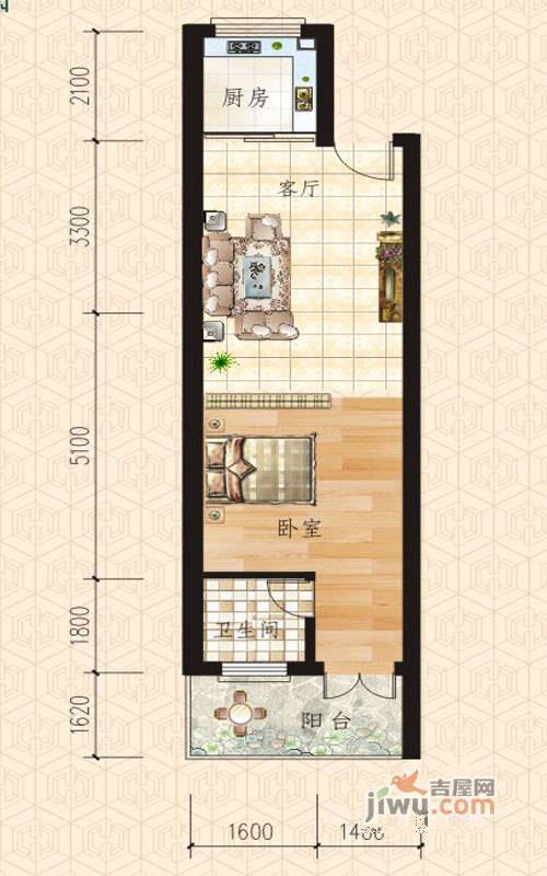 颐和苑1室1厅0卫45.7㎡户型图