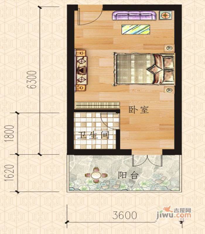 颐和苑1室0厅1卫34.3㎡户型图