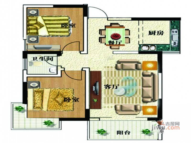 花样年华2室2厅1卫80.3㎡户型图