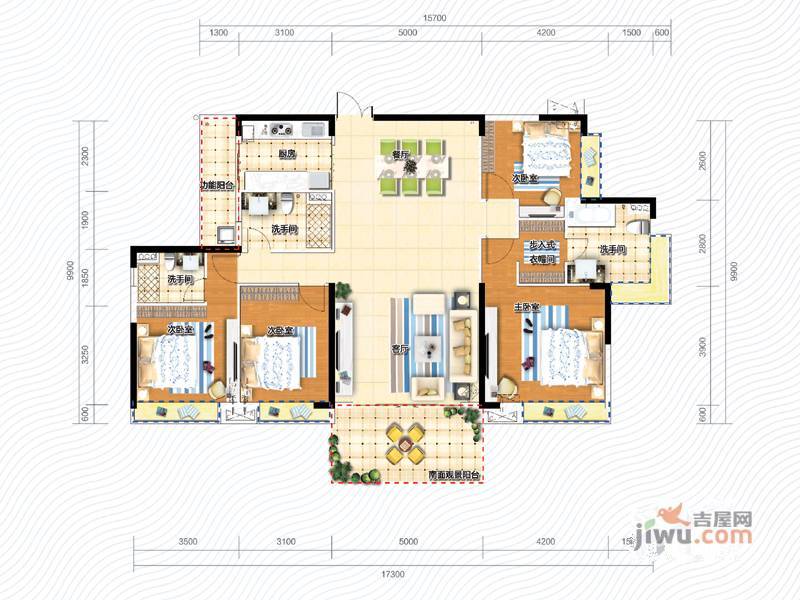 珠江愉景新城4室2厅3卫175.4㎡户型图