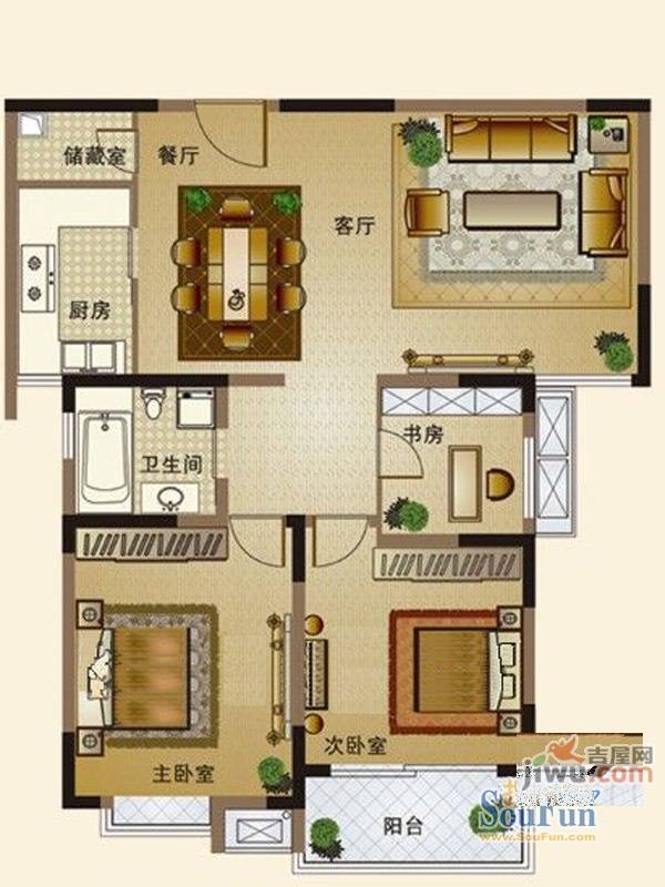 天润和府3室2厅1卫108.6㎡户型图