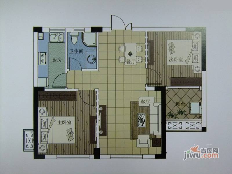 中茵翰城广场2室2厅1卫77㎡户型图