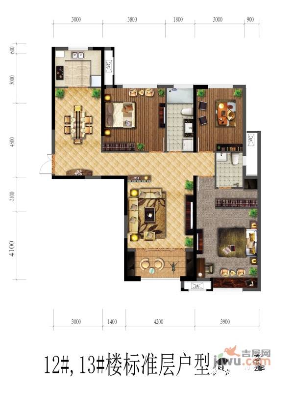 融侨华府3室2厅2卫140㎡户型图