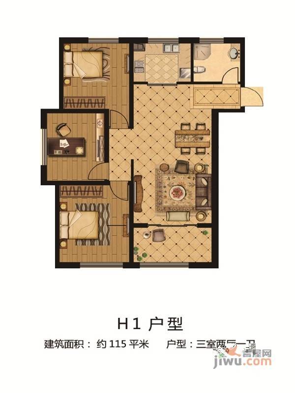 金润城3室2厅1卫115㎡户型图