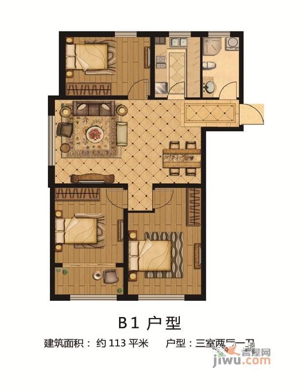 金润城3室2厅1卫113㎡户型图