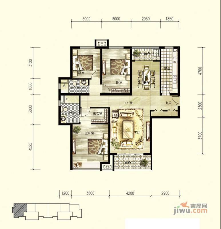 中星国际3室2厅2卫143㎡户型图