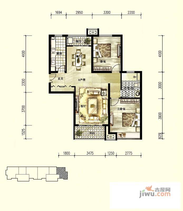 中星国际2室2厅1卫111㎡户型图