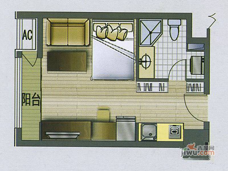 城市桂冠公寓1室1厅1卫40㎡户型图