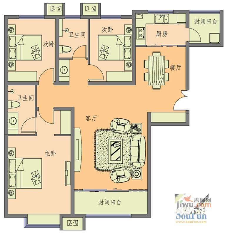 水岸小镇3室2厅2卫131.8㎡户型图