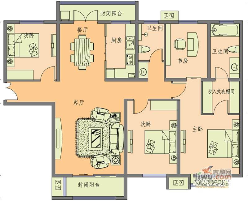 水岸小镇4室2厅2卫159.1㎡户型图