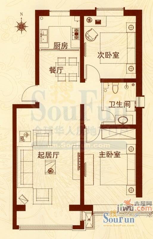 青熙境2室2厅1卫91.1㎡户型图