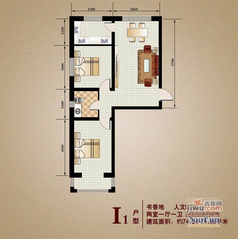 恒伟绿洲1室1厅1卫74.5㎡户型图