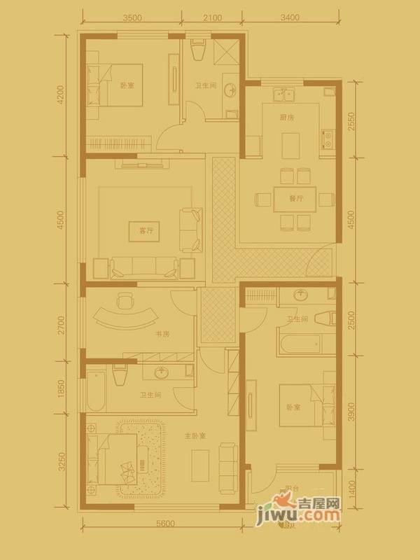 水岸小镇4室2厅3卫80㎡户型图