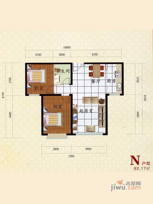 千家和众新家园2室1厅1卫92.2㎡户型图