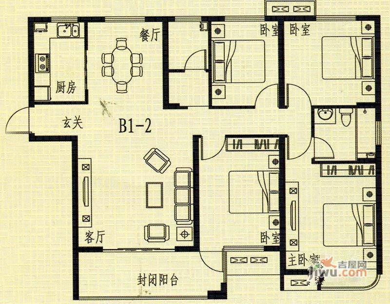 丰瑞公园１号4室2厅2卫154.4㎡户型图