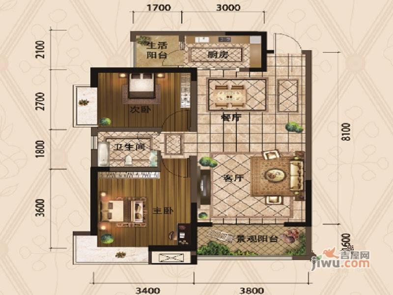 典汇国际2室2厅1卫80.6㎡户型图