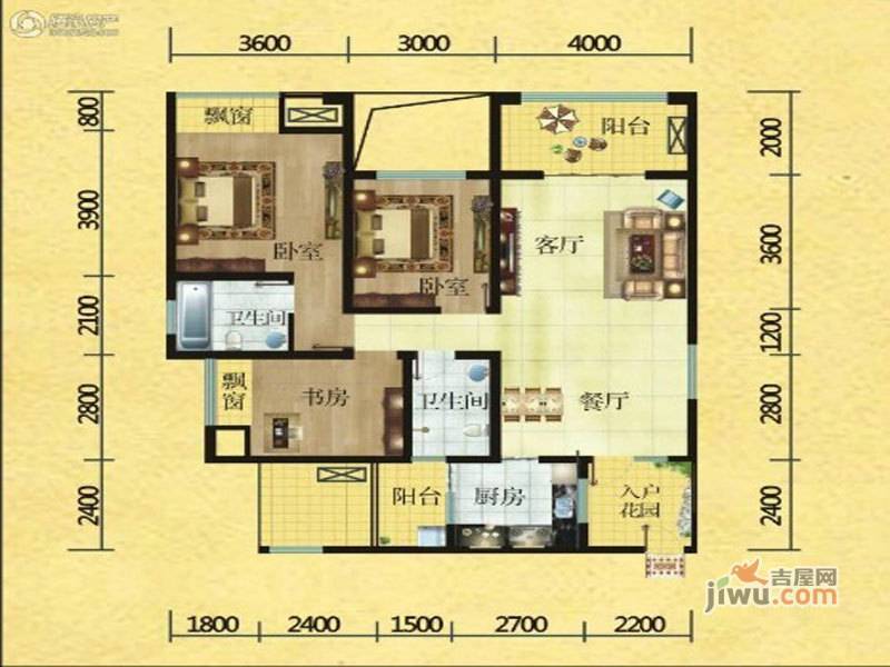 华西欧洲花园3室2厅2卫110㎡户型图