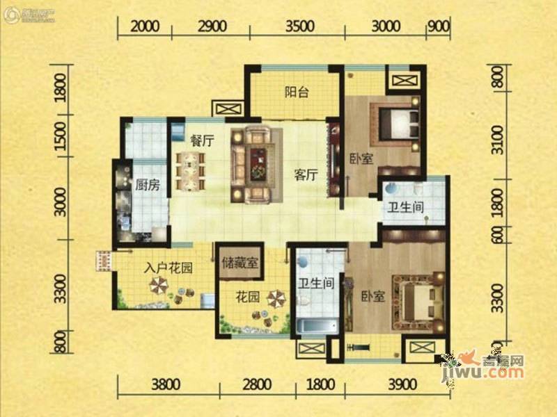 华西欧洲花园3室2厅2卫104.8㎡户型图