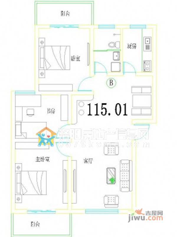 文升花园3室2厅1卫115㎡户型图