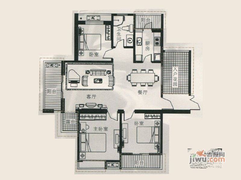 东方今典境界3室2厅1卫131㎡户型图