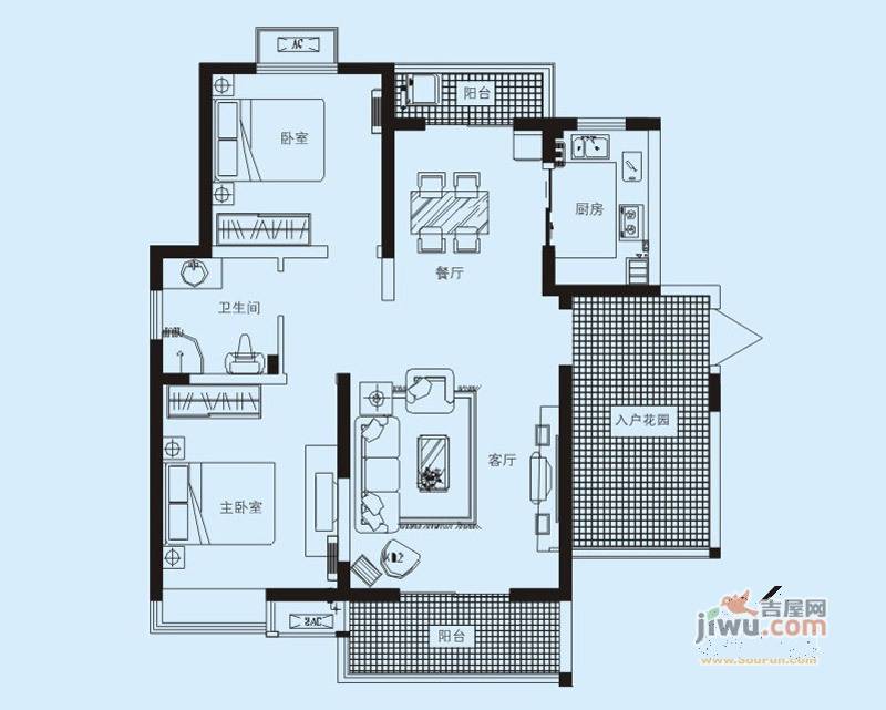 东方今典境界2室2厅1卫105.8㎡户型图