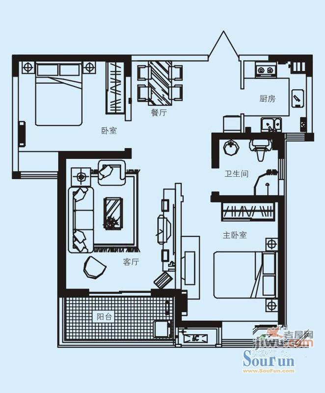 东方今典境界2室2厅1卫87.1㎡户型图