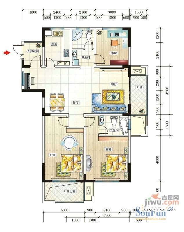 江南国际3室2厅2卫141.9㎡户型图