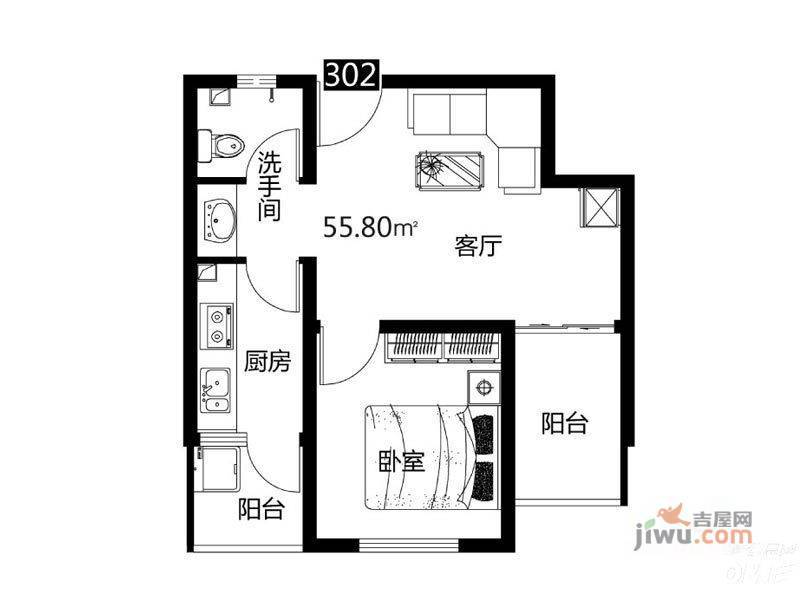 乐居时代2室1厅1卫55.1㎡户型图