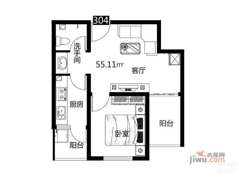 乐居时代2室1厅1卫55.1㎡户型图