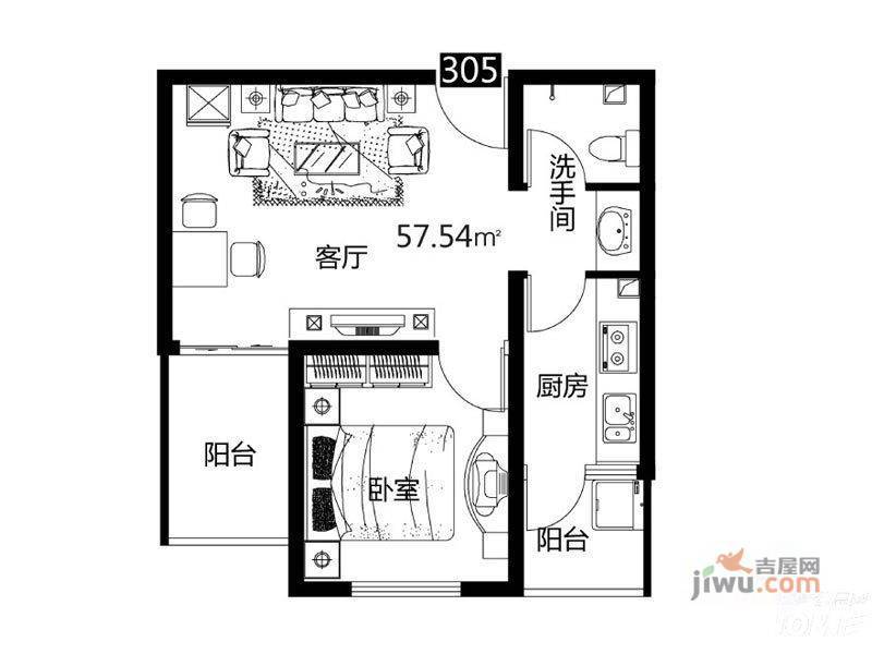 乐居时代2室1厅1卫55.1㎡户型图