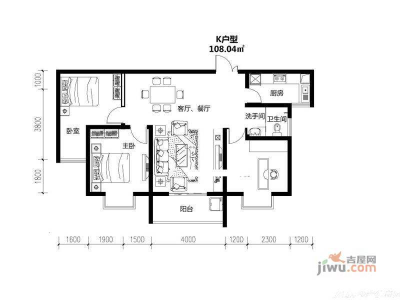 乐居时代2室1厅1卫55.1㎡户型图