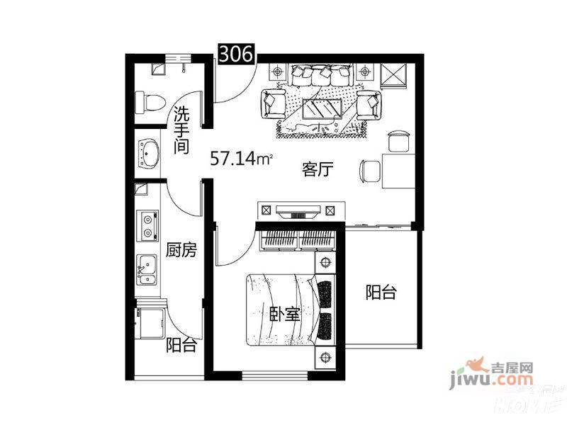 乐居时代2室1厅1卫55.1㎡户型图