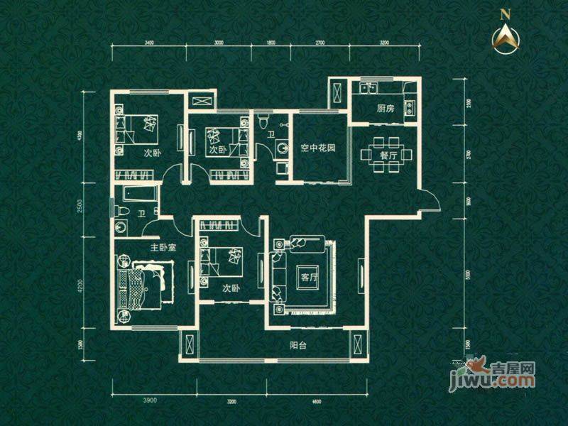 建业左岸国际4室2厅2卫182㎡户型图